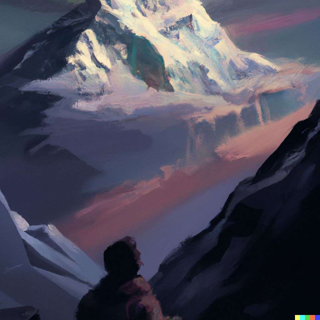 someone gazing at Mount Everest, painting by Kilian Eng